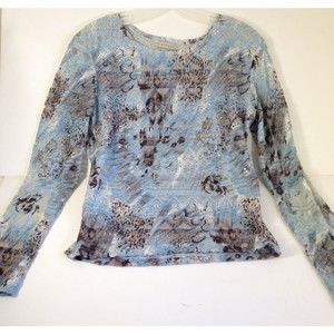 Vintage Fashque Shimmery Top Blue White Silver Size S NICE Vintage